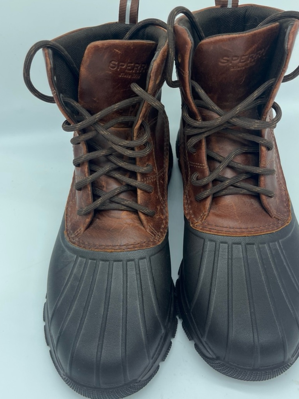 Sperry women’s Brown Leather & Black Rubber Duck Boots